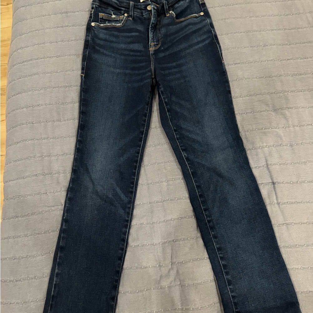 Good American Dark Blue Straight Leg Jeans”used”